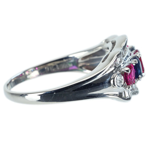 [Used] PT900 Multi Stone Ring, Ruby/Sapphire, 1.36ct (Rose Gold), 0.40ct (Diamond Gold), 7.4g (#15) 