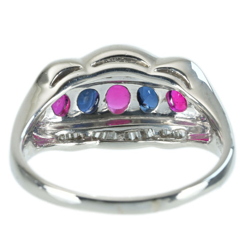 [Used] PT900 Multi Stone Ring, Ruby/Sapphire, 1.36ct (Rose Gold), 0.40ct (Diamond Gold), 7.4g (#15) 