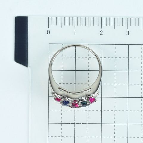 [Used] PT900 Multi Stone Ring, Ruby/Sapphire, 1.36ct (Rose Gold), 0.40ct (Diamond Gold), 7.4g (#15) 