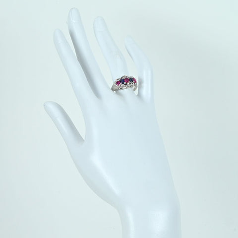 [Used] PT900 Multi Stone Ring, Ruby/Sapphire, 1.36ct (Rose Gold), 0.40ct (Diamond Gold), 7.4g (#15) 