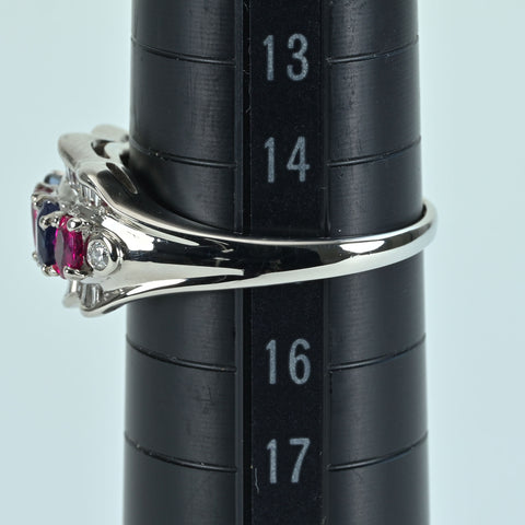 [Used] PT900 Multi Stone Ring, Ruby/Sapphire, 1.36ct (Rose Gold), 0.40ct (Diamond Gold), 7.4g (#15) 