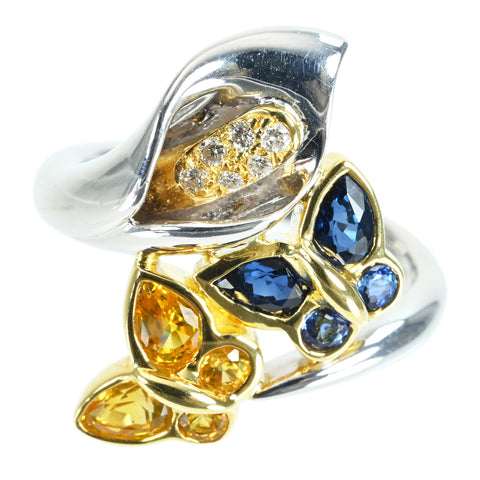 【中古】K18WG/YG SAPPHIREブルー＆イエローサファイアリング RING S1.50ct D0.06ct NGL鑑別書 9.3g #12.5