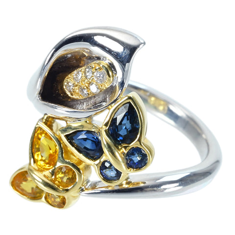Pre-owned 18K White Gold/Yellow Gold Sapphire Blue &amp; Yellow Sapphire Ring, S1.50ct, D0.06ct, NGL Certificate, 9.3g, #12.5 