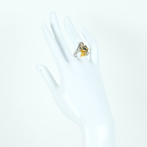 Pre-owned 18K White Gold/Yellow Gold Sapphire Blue &amp; Yellow Sapphire Ring, S1.50ct, D0.06ct, NGL Certificate, 9.3g, #12.5 