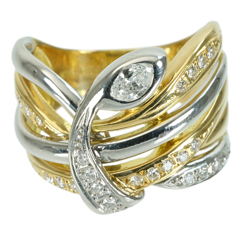 【中古】 K18YG/PT900 DIAMONDダイヤモンドリング MQ0.17ct D0.24ct 11.5g #16