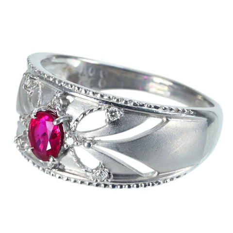 【中古】PT900 RUBYルビーリング R0.53ct D0.07ct 6.9g #16
