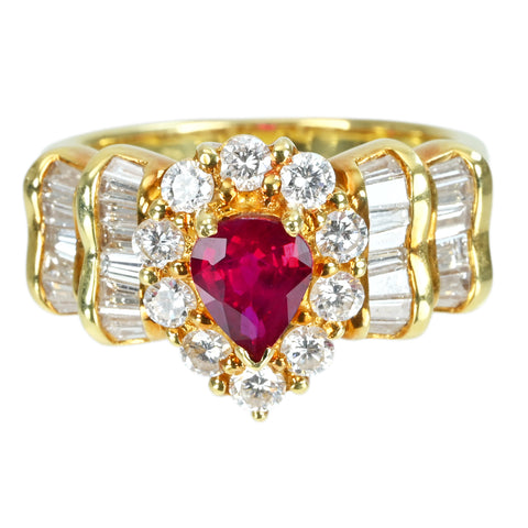 【中古】K18YG RUBYルビーリング RING R0.69ct D1.10ct CGLソーティング 6.5g #10.5