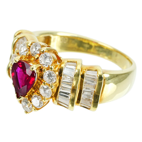 【中古】K18YG RUBYルビーリング RING R0.69ct D1.10ct CGLソーティング 6.5g #10.5