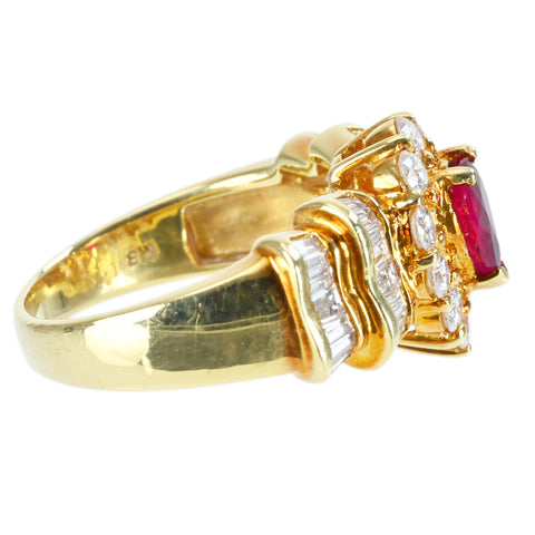 【中古】K18YG RUBYルビーリング RING R0.69ct D1.10ct CGLソーティング 6.5g #10.5