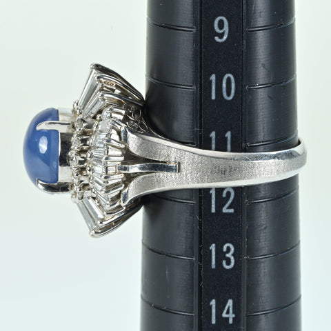 【中古】PT900 STAR SAPPHIRE スターサファイアリング RING SS3.84ct D1.92ct CGLソーティング 9.9g #11.5 手づくり（Hand Made）品