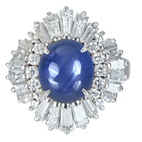 【中古】PT900 STAR SAPPHIRE スターサファイアリング RING SS3.84ct D1.92ct CGLソーティング 9.9g #11.5 手づくり（Hand Made）品