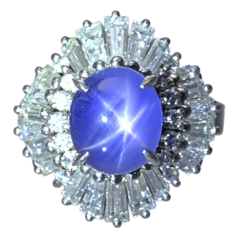 【中古】PT900 STAR SAPPHIRE スターサファイアリング RING SS3.84ct D1.92ct CGLソーティング 9.9g #11.5 手づくり（Hand Made）品