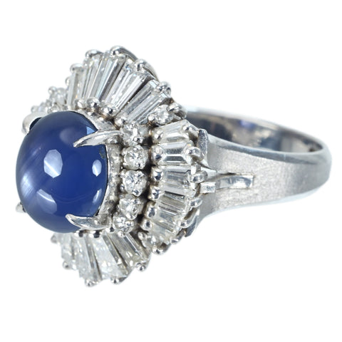 【中古】PT900 STAR SAPPHIRE スターサファイアリング RING SS3.84ct D1.92ct CGLソーティング 9.9g #11.5 手づくり（Hand Made）品