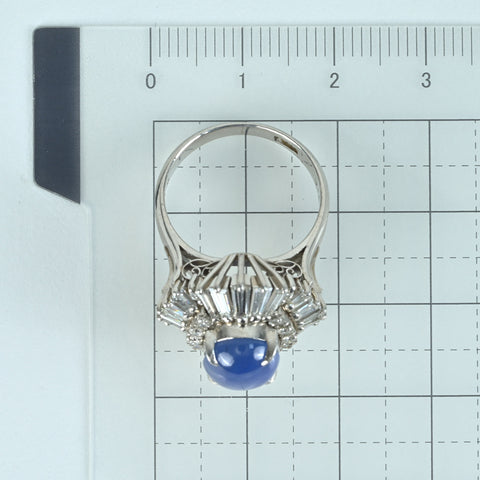 【中古】PT900 STAR SAPPHIRE スターサファイアリング RING SS3.84ct D1.92ct CGLソーティング 9.9g #11.5 手づくり（Hand Made）品