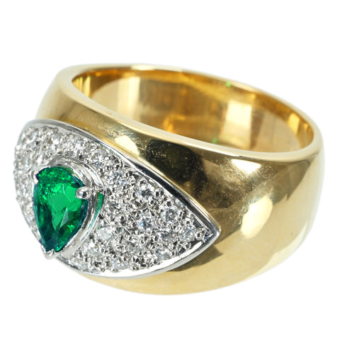 【中古】K18YG/PT900 EMERALD エメラルドリング RING E0.60ct D0.38ct GGSソーティング 17.2g #15.5