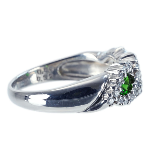 【中古】PT900 GARNET RING グリーンガーネットリング GG0.50ct D0.32ct CGLソーティング 8.4g #15.5