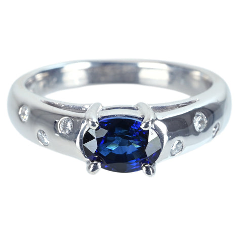 【中古】PT900 SAPPHIREサファイアリング RING  S1.02ct D0.10ct GRJソーティング 5.8g #9