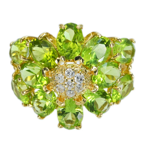 [Pre-owned] K18YG PERIDOT RING Peridot Ring D0.22ct 7.4g #12.5 