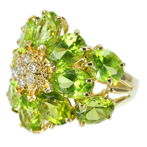 【中古】K18YG PERIDOT RING ペリドットリング D0.22ct 7.4g #12.5