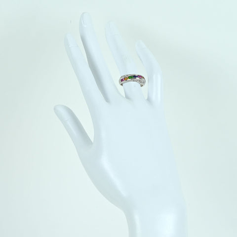 【中古】K18WG MULTI STONE RING マルチカラーストーンリング Y 0.20 S0.25 D0.20 5.1g