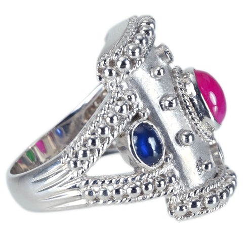 【中古】K18WG RUBY SAPPHIRE EMERALD RING ルビー/サファイア/エメラルドリング RSE2.06ct D0.02ct 鑑別 13.6g #11.5