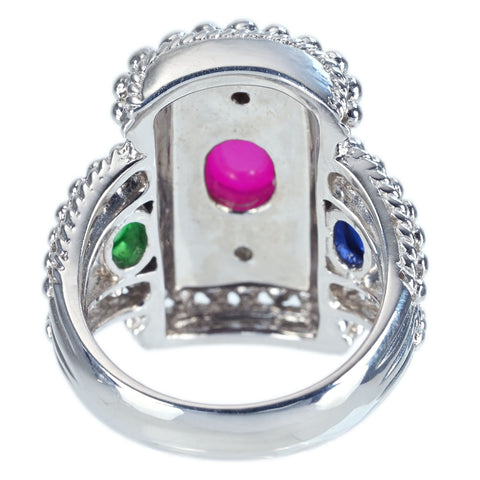 【中古】K18WG RUBY SAPPHIRE EMERALD RING ルビー/サファイア/エメラルドリング RSE2.06ct D0.02ct 鑑別 13.6g #11.5