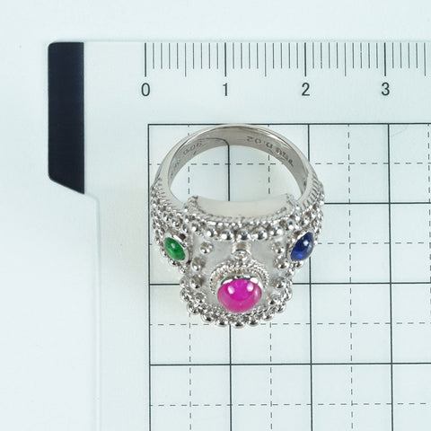 【中古】K18WG RUBY SAPPHIRE EMERALD RING ルビー/サファイア/エメラルドリング RSE2.06ct D0.02ct 鑑別 13.6g #11.5