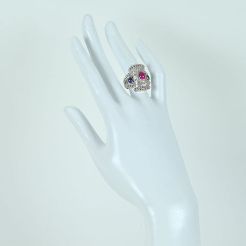 【中古】K18WG RUBY SAPPHIRE EMERALD RING ルビー/サファイア/エメラルドリング RSE2.06ct D0.02ct 鑑別 13.6g #11.5
