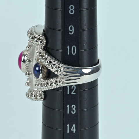 【中古】K18WG RUBY SAPPHIRE EMERALD RING ルビー/サファイア/エメラルドリング RSE2.06ct D0.02ct 鑑別 13.6g #11.5
