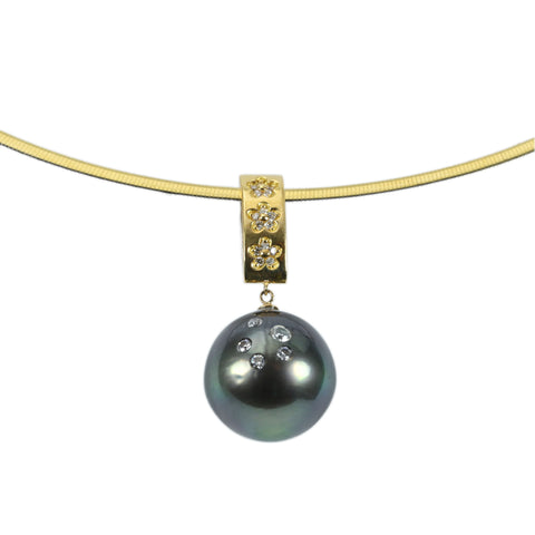 【中古】K18/PT900 TAHITIAN PEARL PENDANT NECKLACE 黒蝶パールリバーシブルペンダントネックレス P14.5mm D0.10ct 11.6g