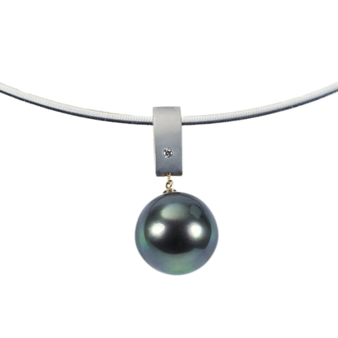 【中古】K18/PT900 TAHITIAN PEARL PENDANT NECKLACE 黒蝶パールリバーシブルペンダントネックレス P14.5mm D0.10ct 11.6g
