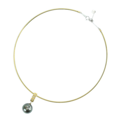 【中古】K18/PT900 TAHITIAN PEARL PENDANT NECKLACE 黒蝶パールリバーシブルペンダントネックレス P14.5mm D0.10ct 11.6g