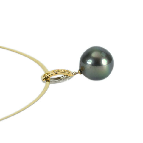【中古】K18/PT900 TAHITIAN PEARL PENDANT NECKLACE 黒蝶パールリバーシブルペンダントネックレス P14.5mm D0.10ct 11.6g