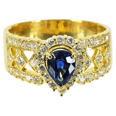 【中古】 K18YG SAPPHIRE サファイアリング RING S1.18ct D0.71ct 7.0g #17