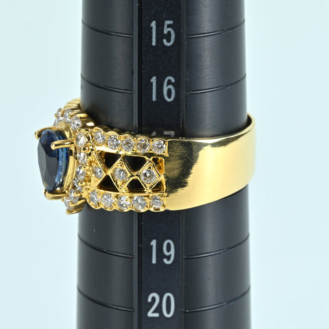 【中古】 K18YG SAPPHIRE サファイアリング RING S1.18ct D0.71ct 7.0g #17