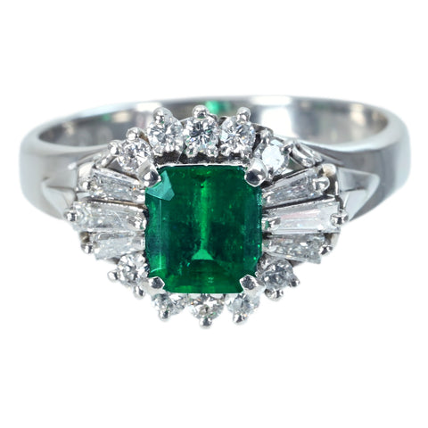 【中古】PT900 EMERALD エメラルドリング RING E0.90ct D0.46ct 6.2g #13