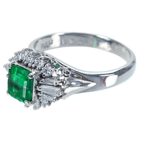 【中古】PT900 EMERALD エメラルドリング RING E0.90ct D0.46ct 6.2g #13