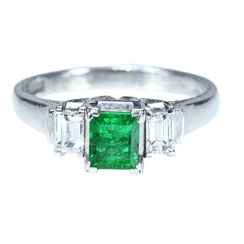 【中古】PT900 EMERALD RING エメラルドリング E0.54ct D0.34ct 4.8g #10.5