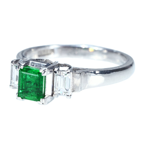 【中古】PT900 EMERALD RING エメラルドリング E0.54ct D0.34ct 4.8g #10.5