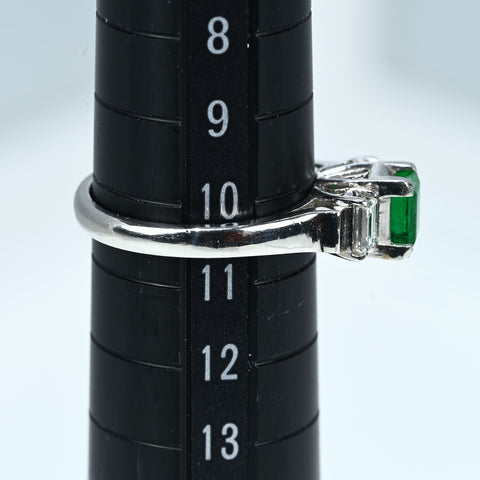 【中古】PT900 EMERALD RING エメラルドリング E0.54ct D0.34ct 4.8g #10.5