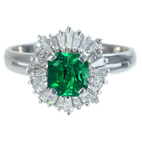 【中古】PT900 EMERALD エメラルドリング RING E0.93ct D0.76ct CGLソーティング 5.9g #13 Hand made
