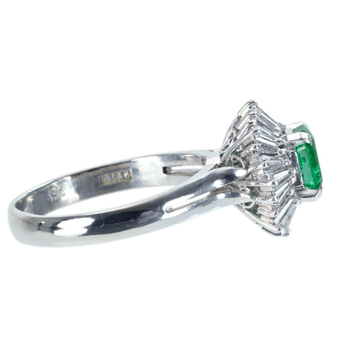 【中古】PT900 EMERALD エメラルドリング RING E0.93ct D0.76ct CGLソーティング 5.9g #13 Hand made