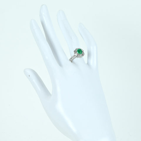 【中古】PT900 EMERALD エメラルドリング RING E0.93ct D0.76ct CGLソーティング 5.9g #13 Hand made