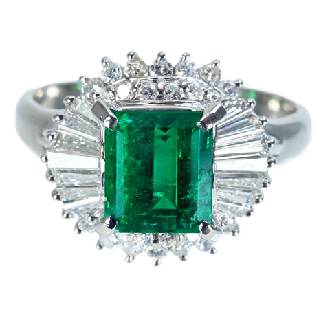 【中古】 PT900 EMERALDエメラルドリングRING  E1.60ct D0.72ct 7.8g #15