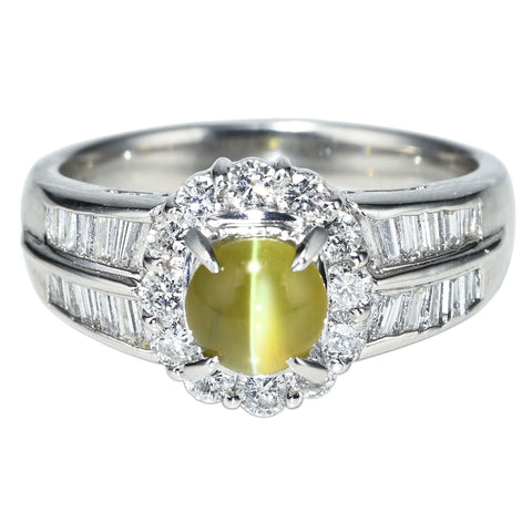 【中古】PT900 CATS EYE RING クリソベリルキャッツアイリング CE1.13ct D0.62ct 7.4g #11