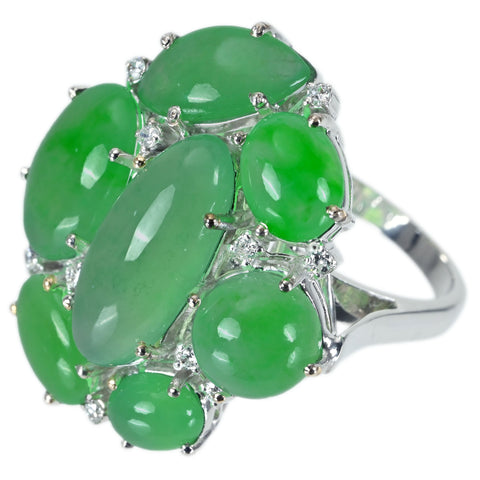 【中古】K18WG JADEITE RING ヒスイリング J14.90ct D0.12ct 9.9g #13.5