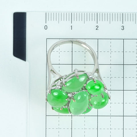【中古】K18WG JADEITE RING ヒスイリング J14.90ct D0.12ct 9.9g #13.5