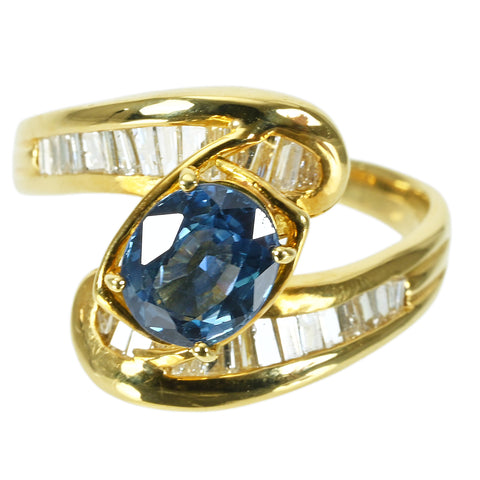 【中古】K18YG SAPPHIRE サファイア RING S1.73ct D0.70ct ソーティング 6.8g #15.5