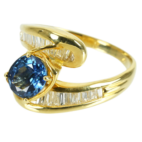 【中古】K18YG SAPPHIRE サファイア RING S1.73ct D0.70ct ソーティング 6.8g #15.5