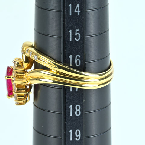 【中古】K18 RUBY ルビーリング RING R1.18ct D0.48ct CGLソーティング 7.6g #17